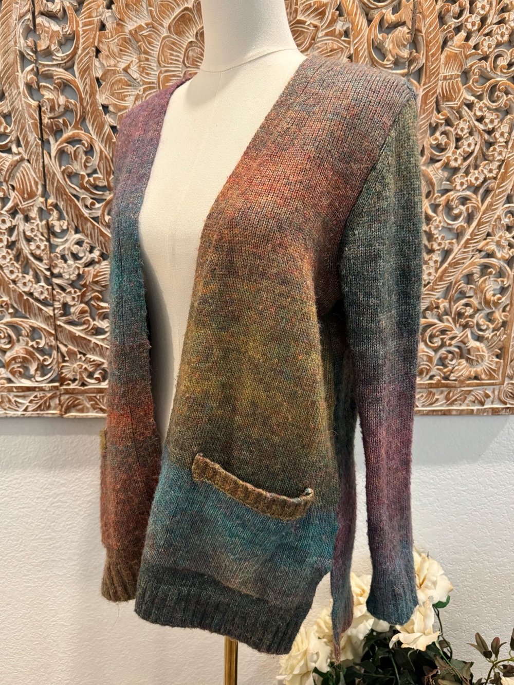 Retrology Multicolor Open-Front Knit Cardigan- size M - Picture 5 of 13